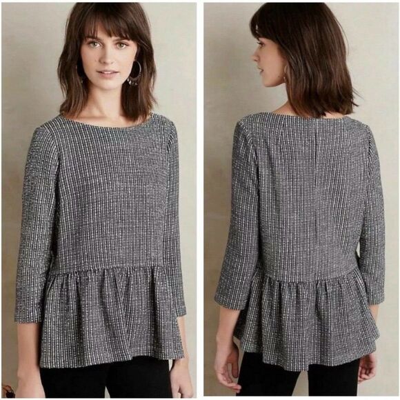 Anthropologie Amadi Winnowed Hem Textured Peplum Top - Picture 1 of 11